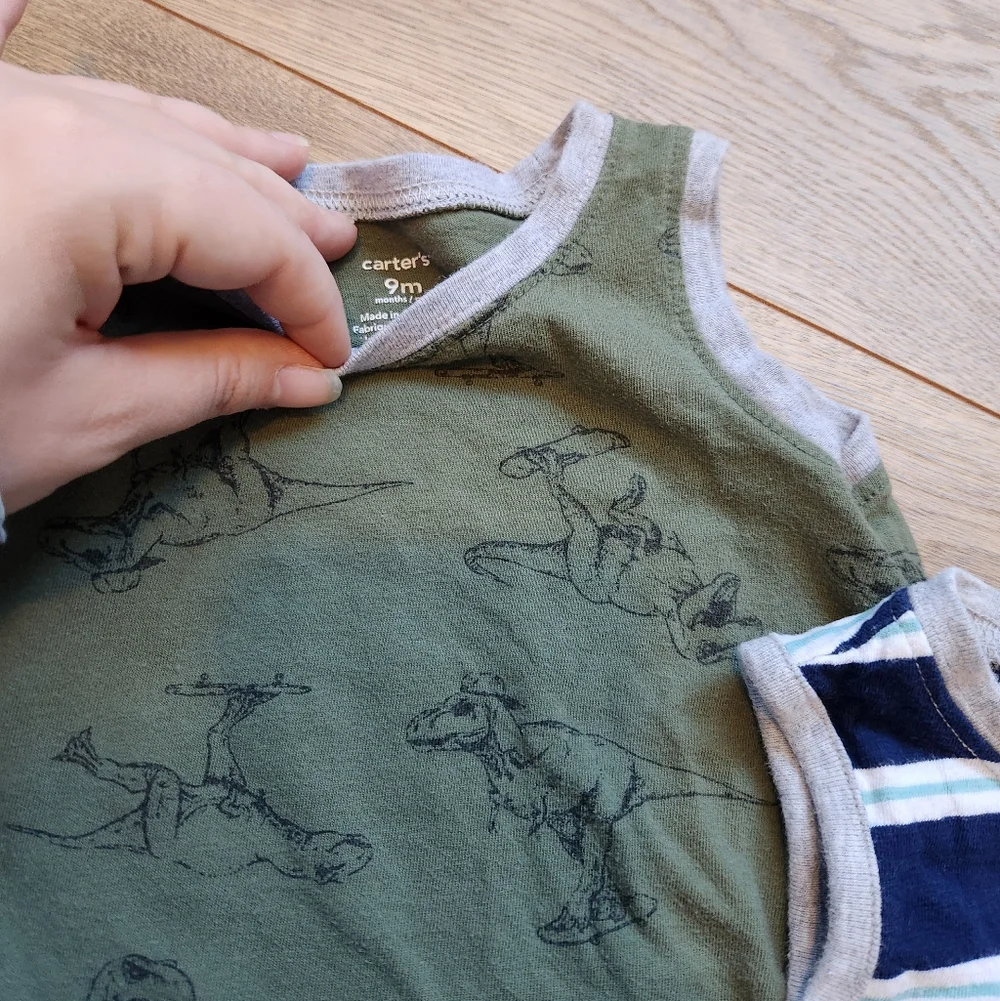 9m Dinosaur and Striped Tank Tops